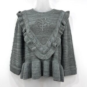 Avantlook Sweater Women's L Grey NWT Cableknit Cottagecore Peasant Ruffle Peplum